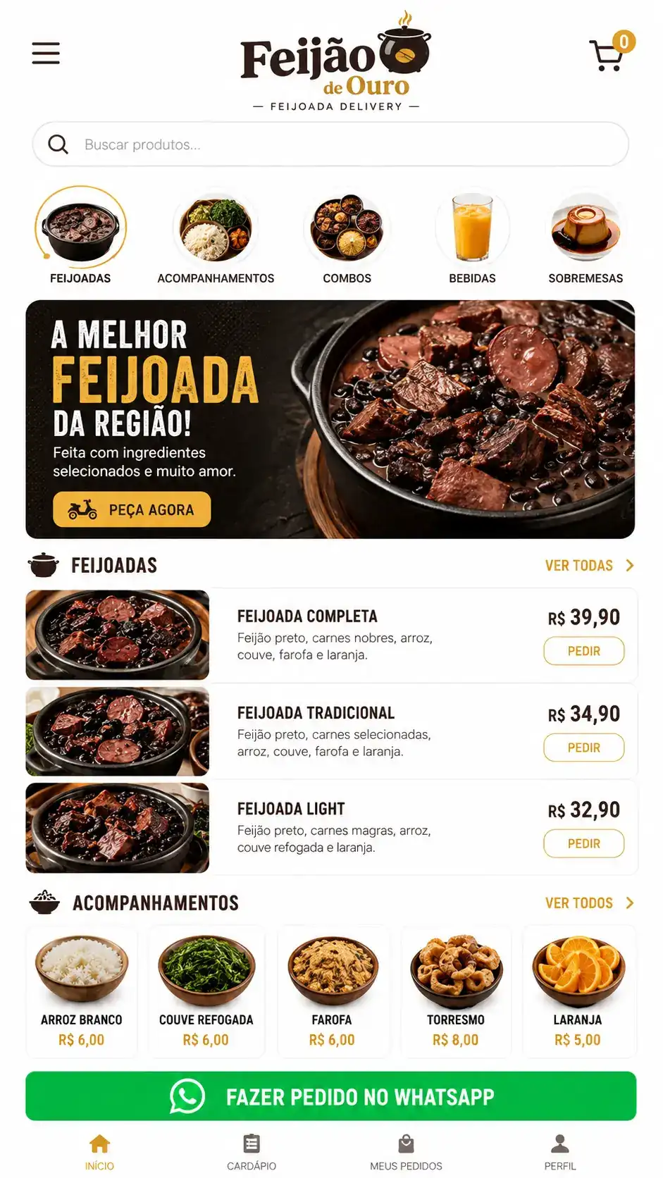 Criação de site para Comida Brasileira Delivery