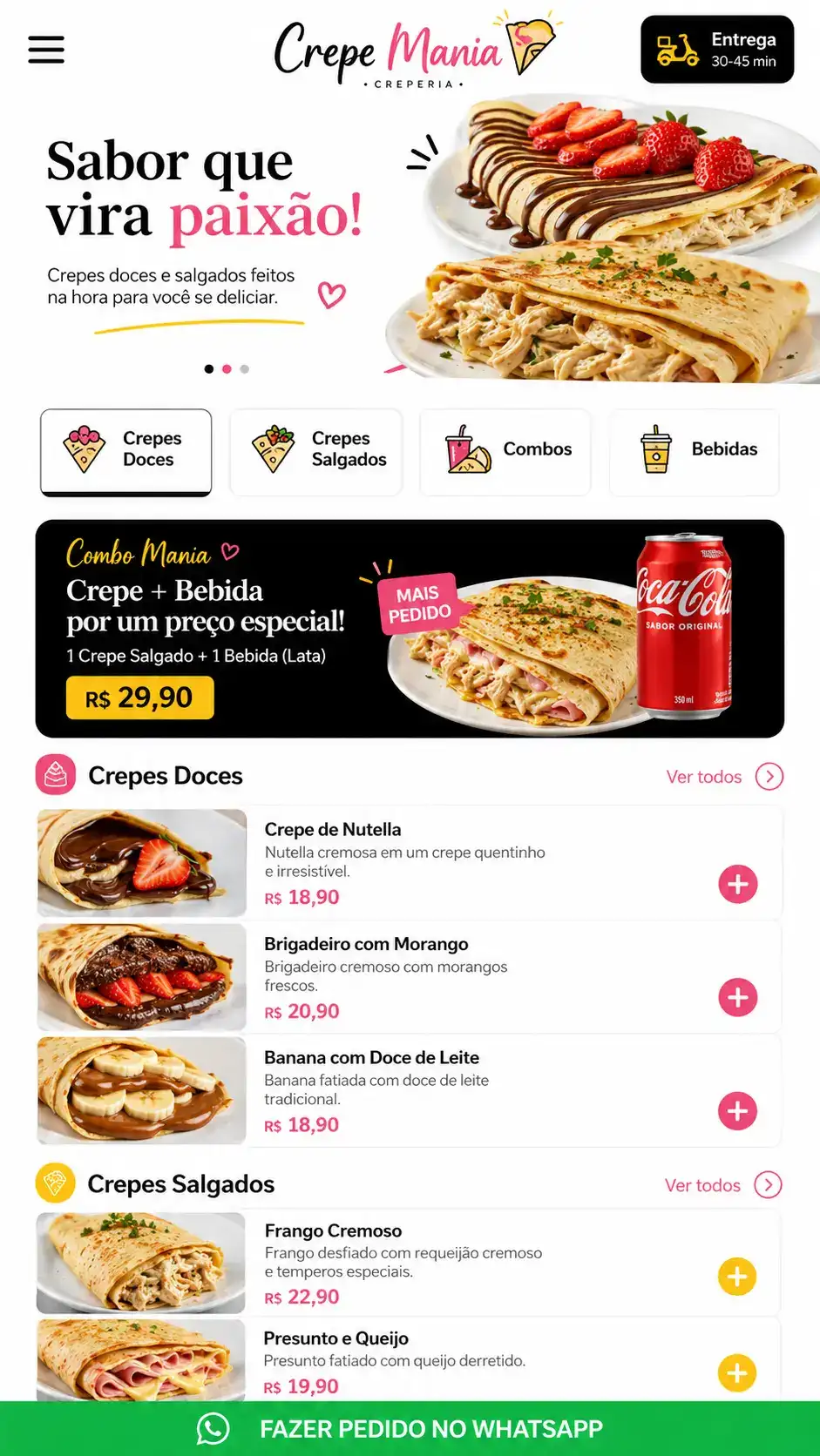 Criação de site para Creperia com Cardápio Online