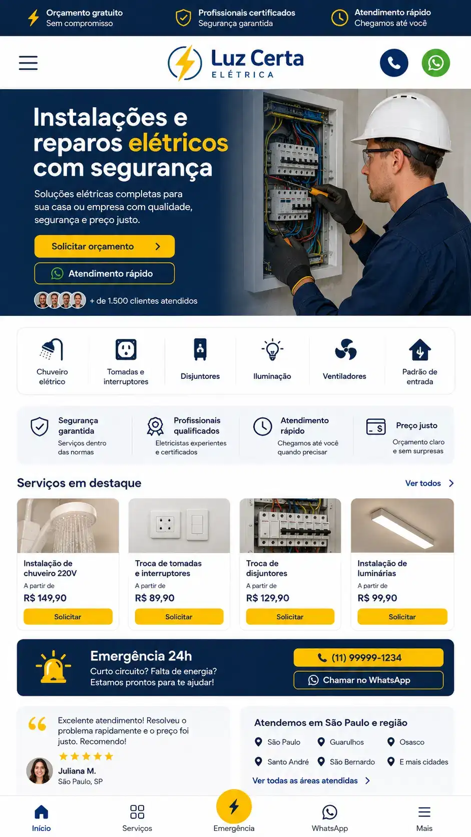 Criação de site para Eletricista 24 Horas