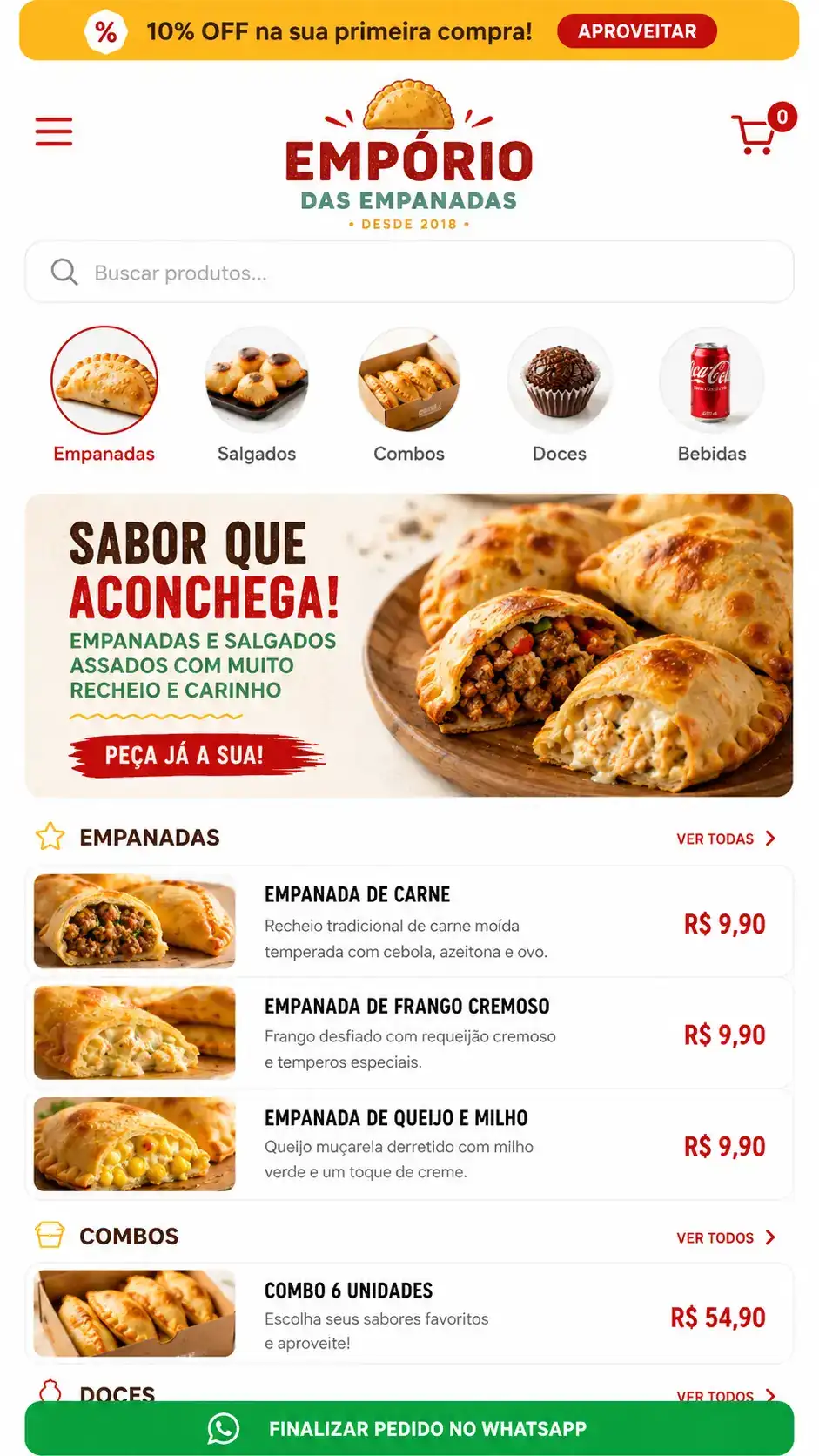 Criação de site para Empanadas Delivery