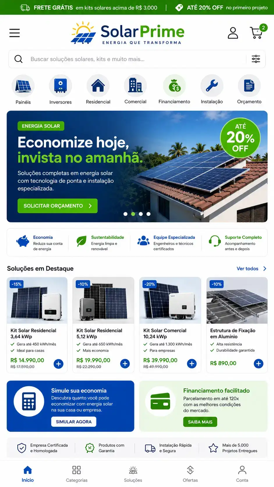 Criação de site para Instalação de Painéis Solares