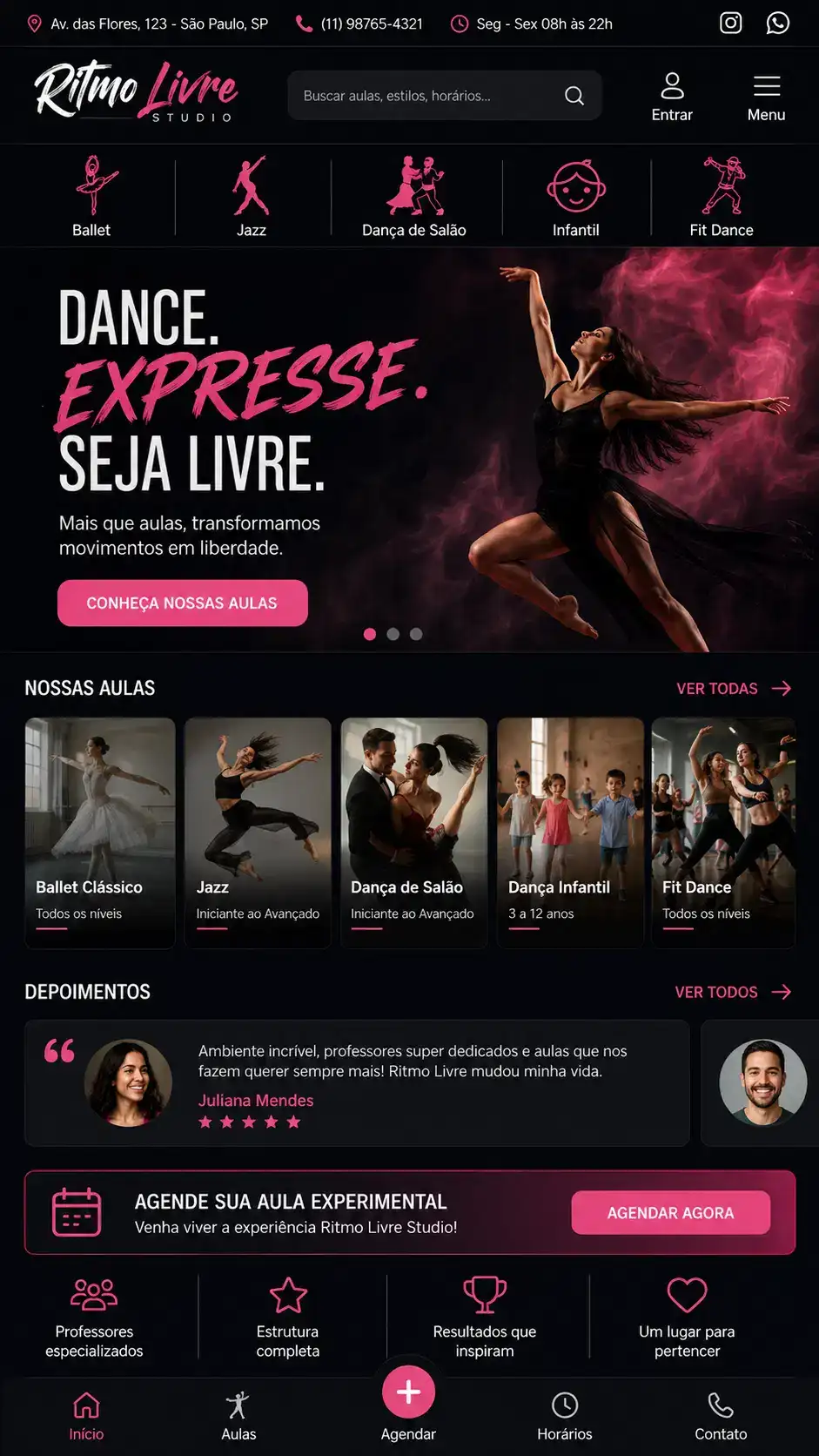 Criação de site para Escola de Dança Mobile