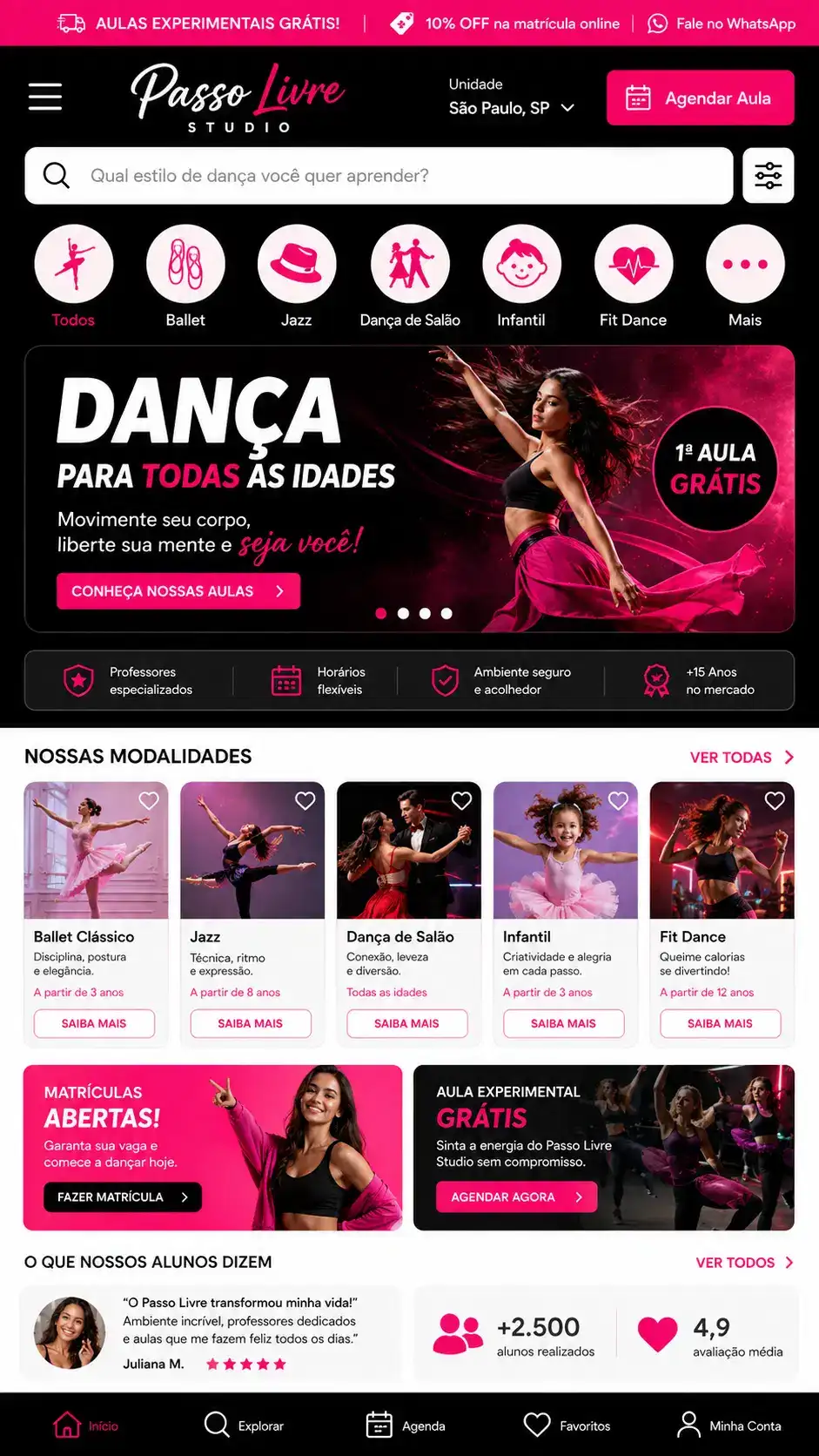 Criação de site para Escola de Dança Neon