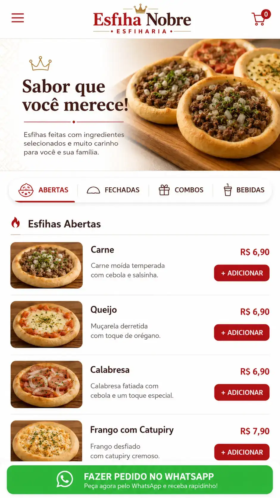 Criação de site para Esfiharia Delivery com Pedidos no WhatsApp