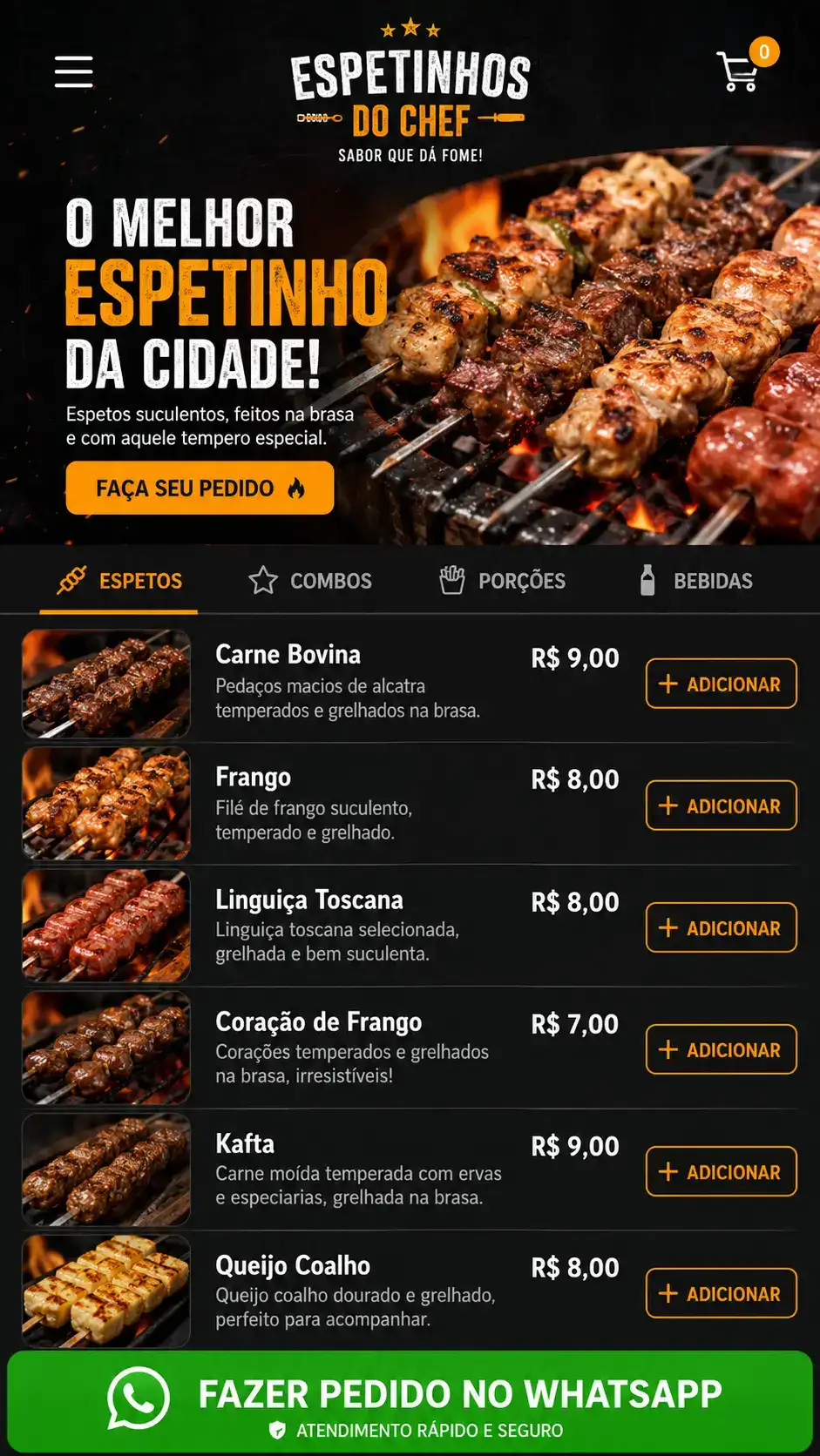 Criação de site para Espetinhos Delivery com Cardápio Digital