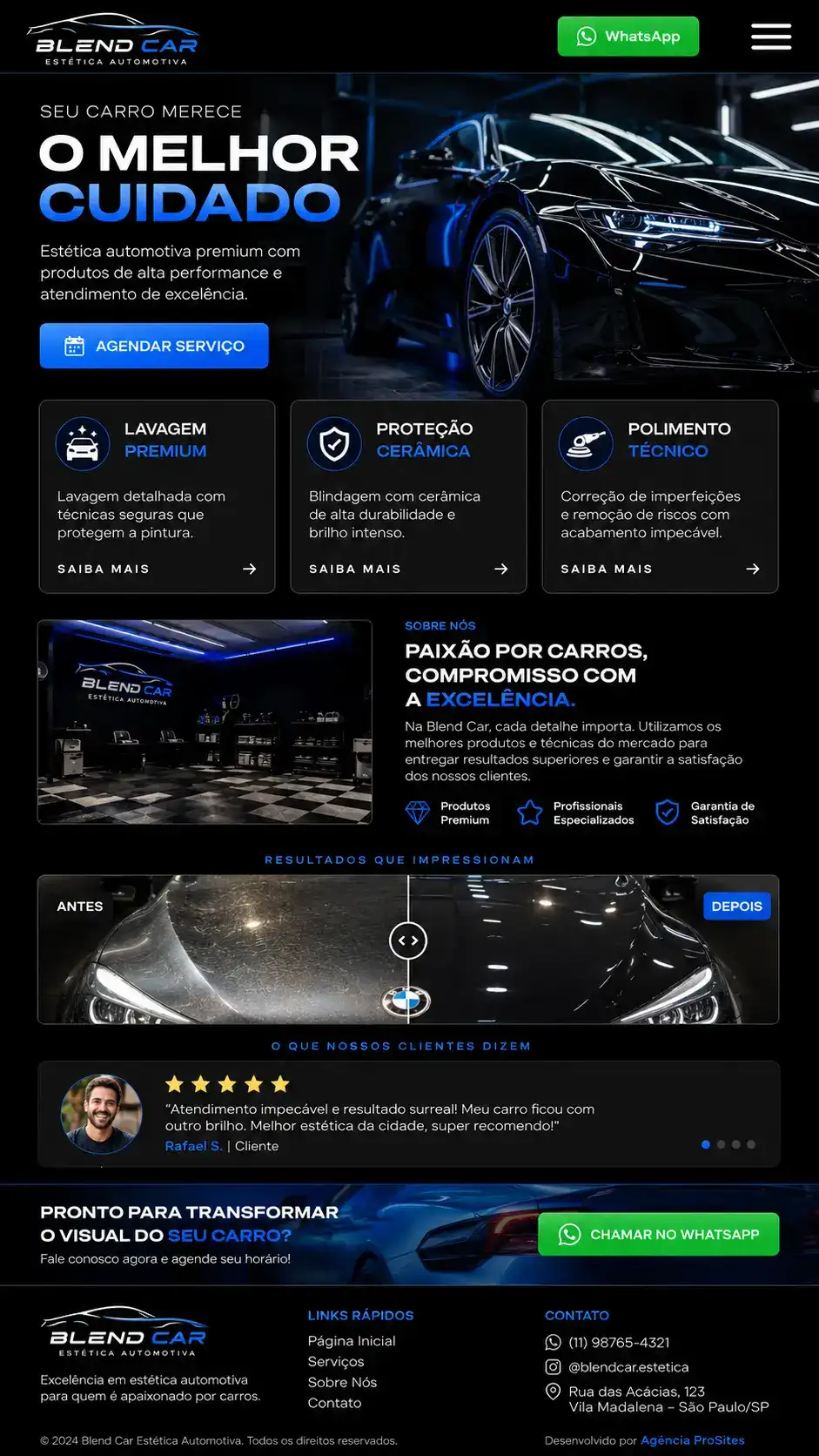 Criação de site para Estética Automotiva Premium