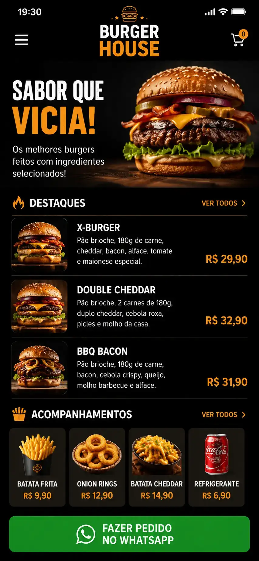Criação de site para Hamburgueria com Cardápio Digital
