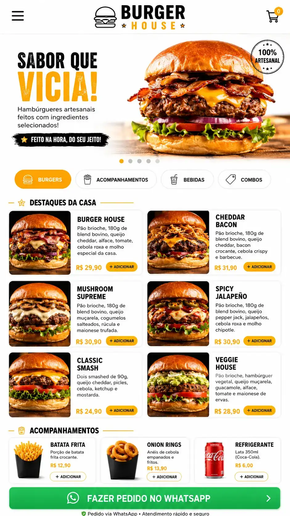 Criação de site para Hamburgueria Delivery com Cardápio Digital