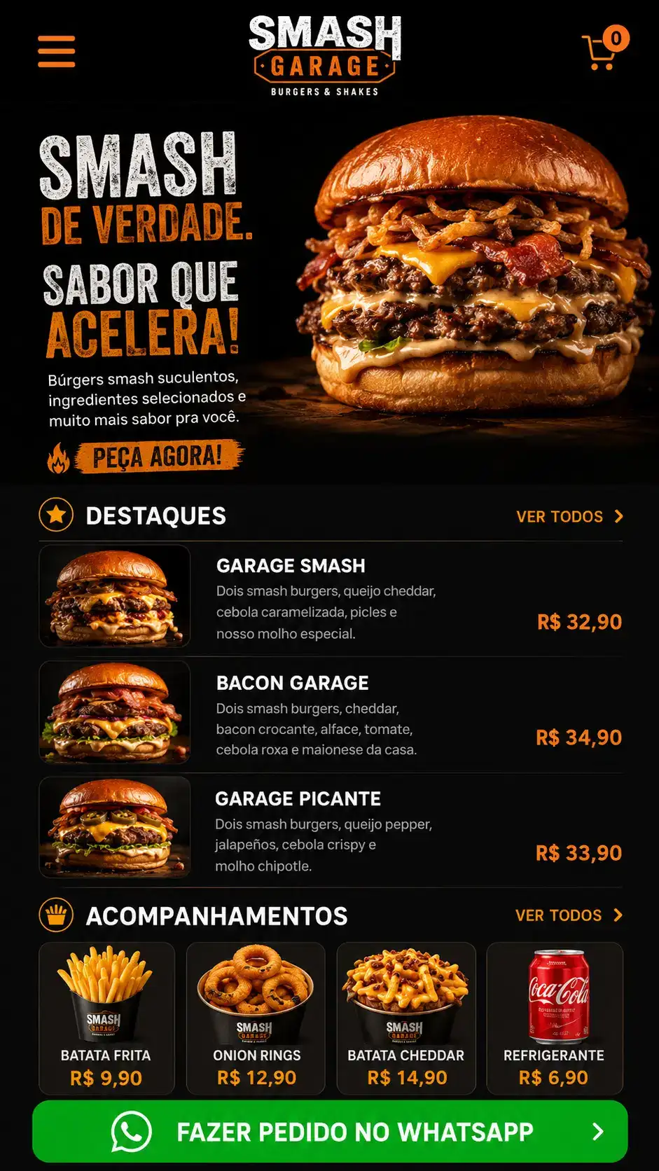 Criação de site para Hamburgueria Delivery com Cardápio Online