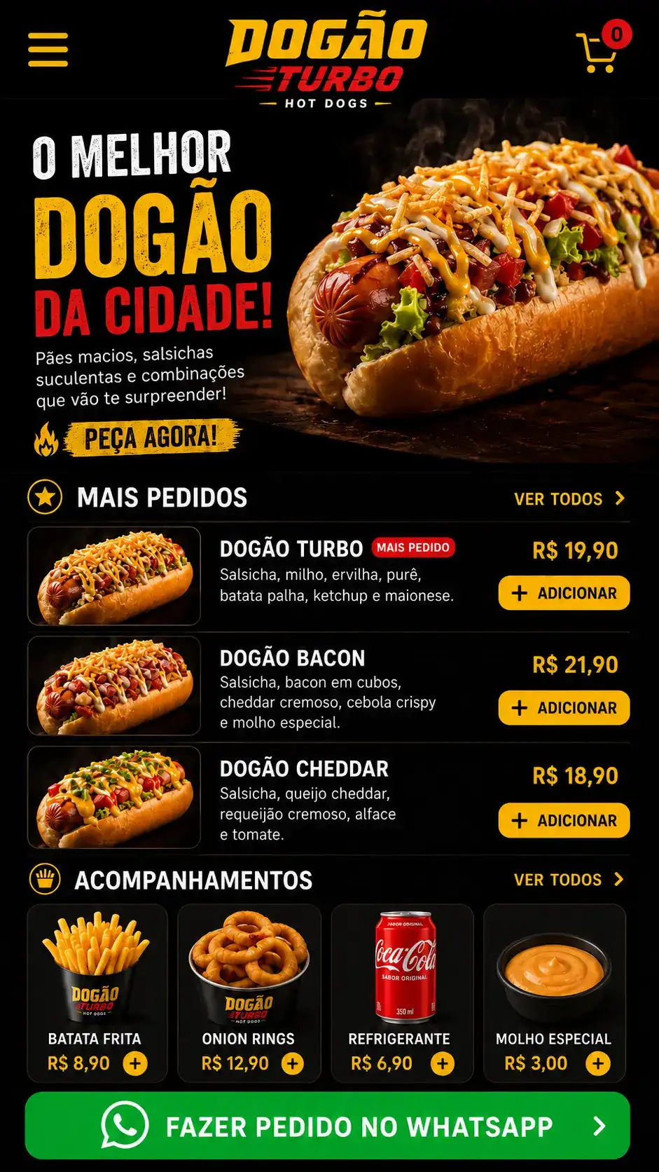 Criação de site para Hot Dog Delivery com Cardápio Online
