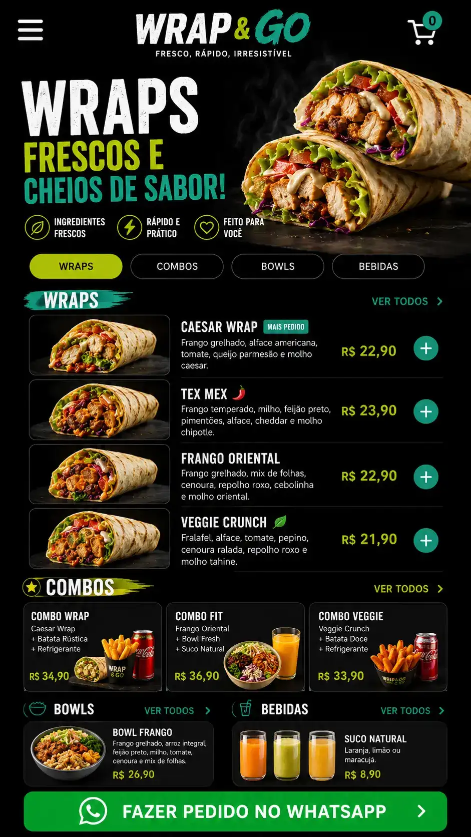Criação de site para Lanchonete Saudável com Cardápio Online