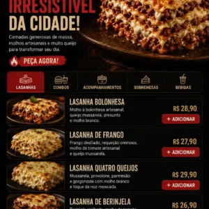 Criação de site para Lasanheria com Cardápio Digital