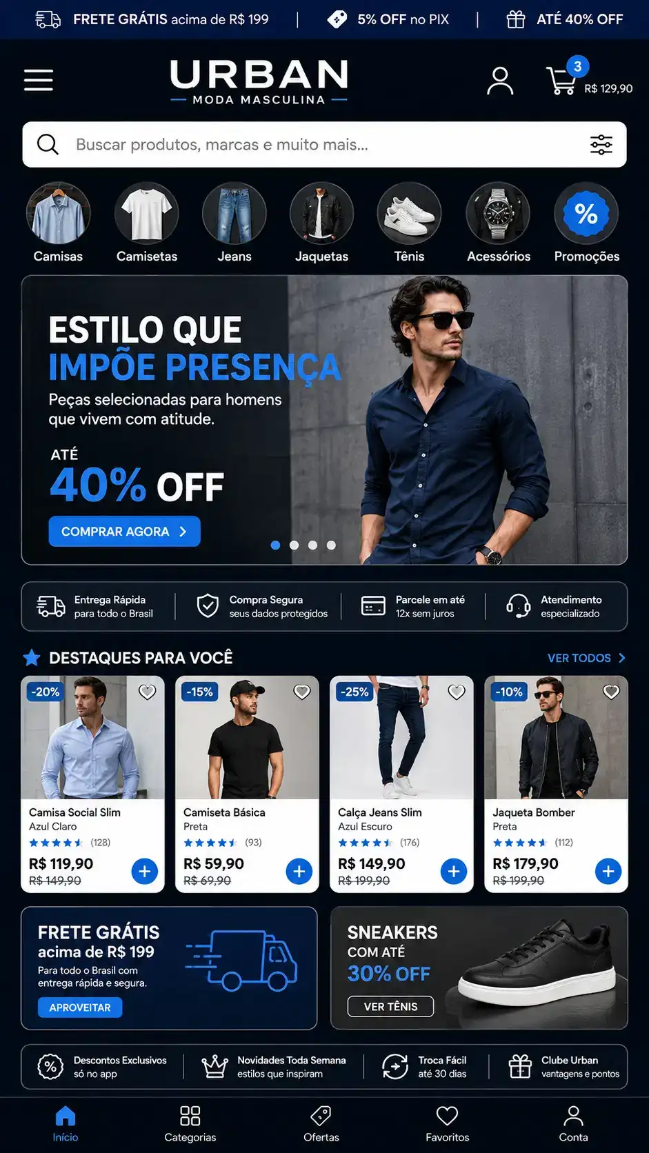 Criação de site para e-commerce de Moda Masculina