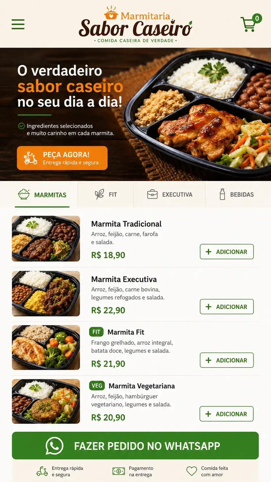 Marmitaria Delivery Criação de Site e Desenvolvimento de Site