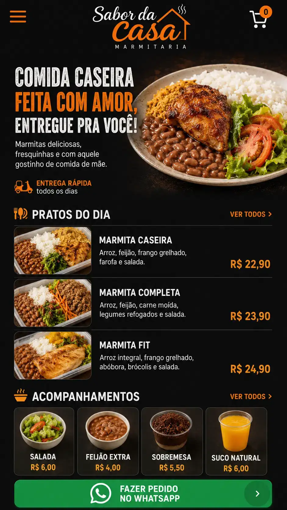 Criação de site para Marmitaria Delivery Mobile