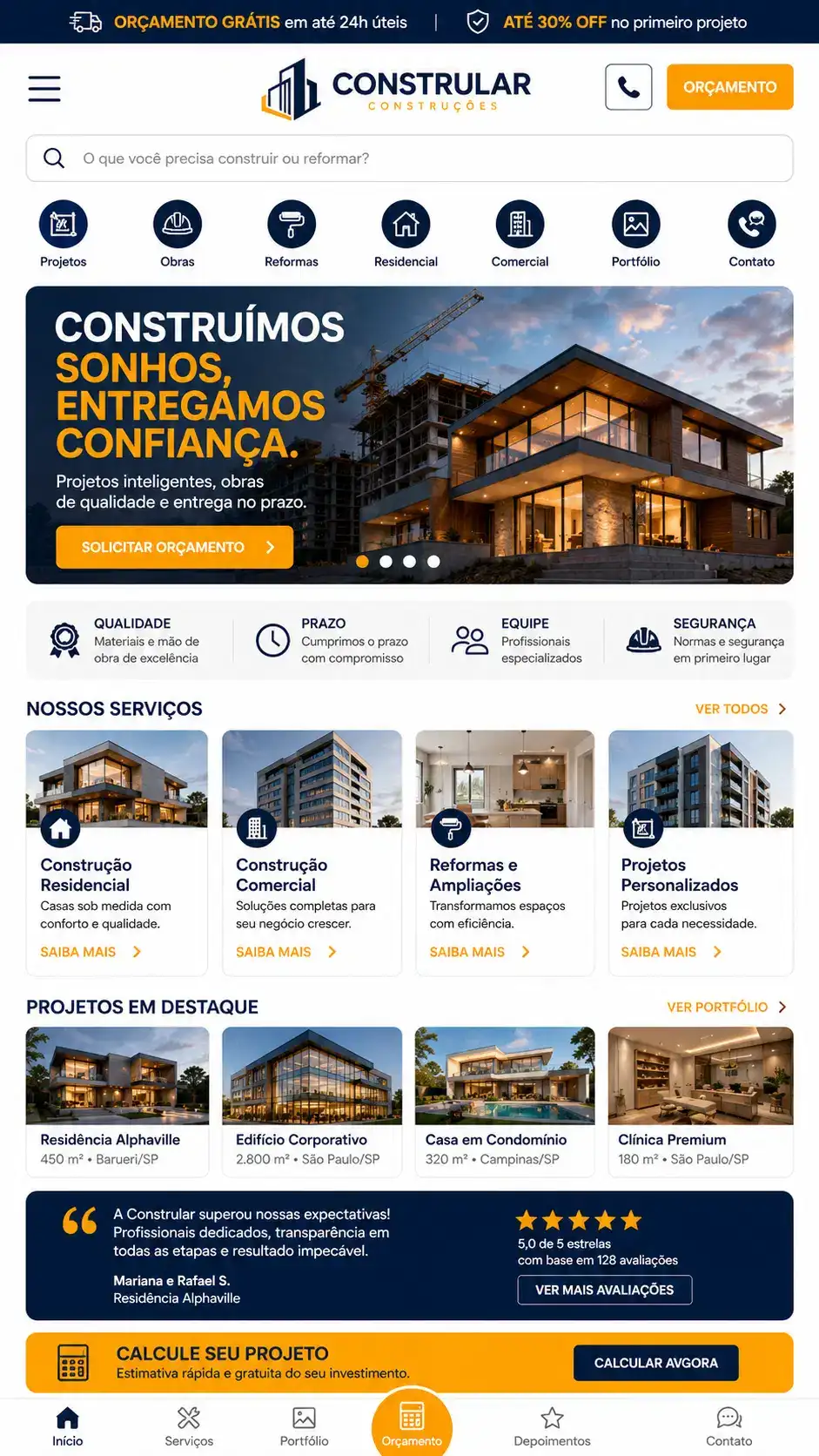 Criação de site para Material de Construção Landing Page