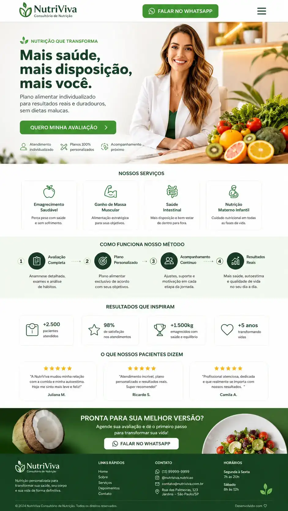 Criação de site para Nutrição Landing Page