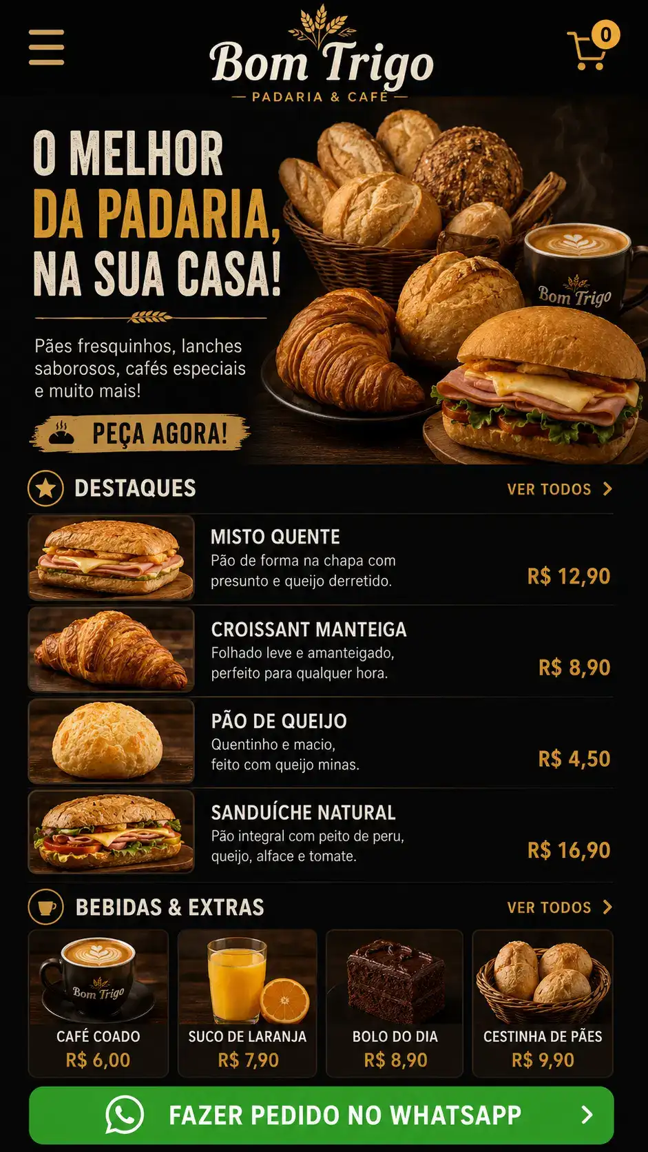 Criação de site para Padaria com Cardápio Digital