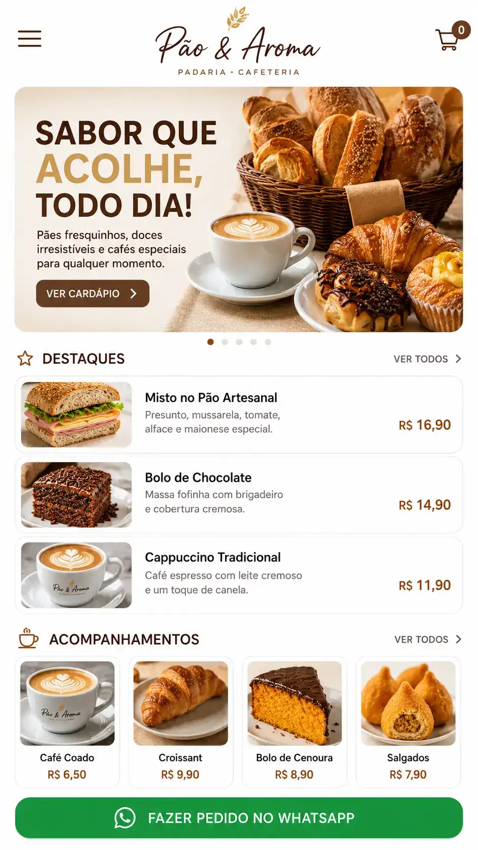 Criação de site para Padaria com Cardápio Online