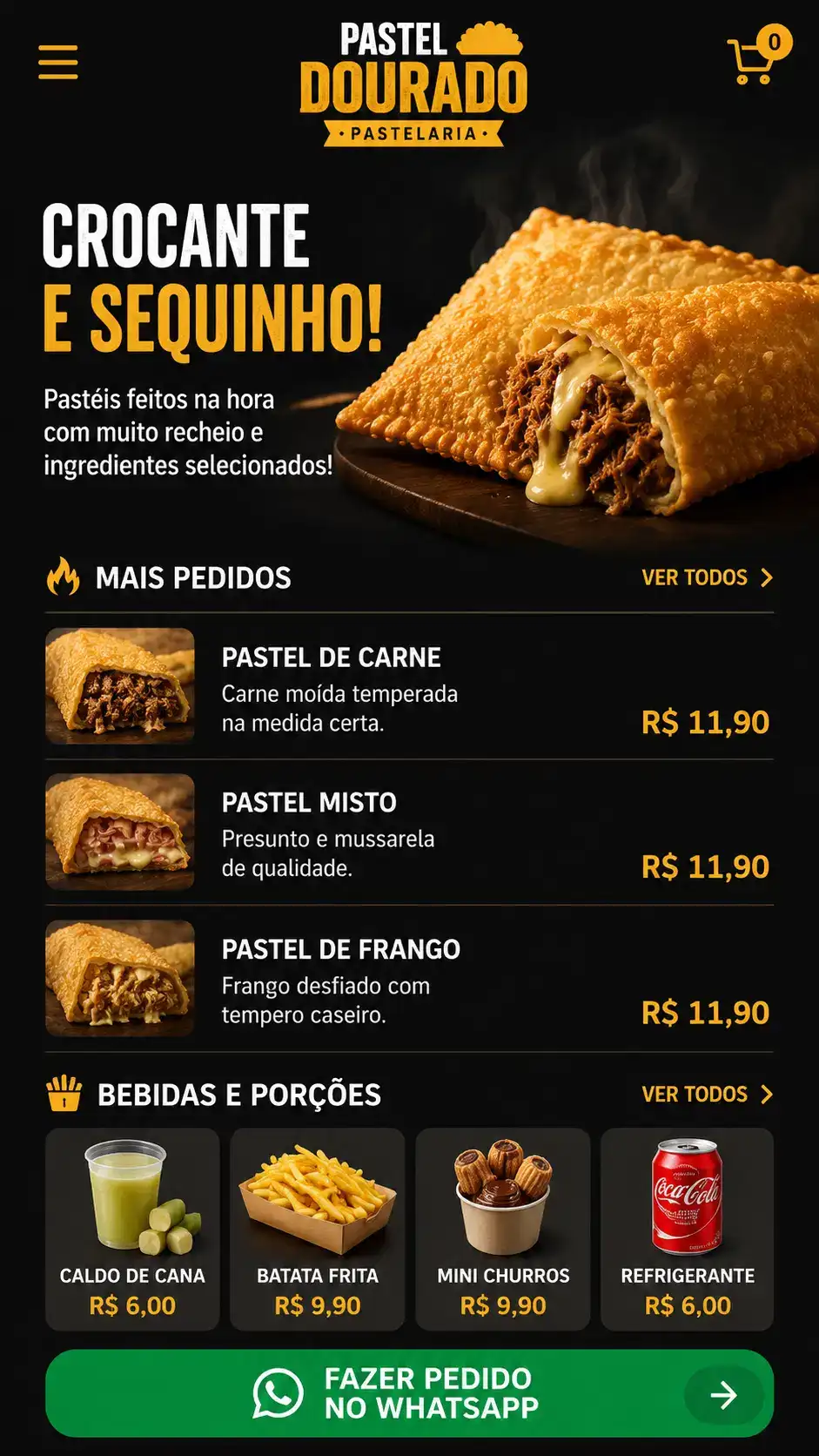 Criação de site para Pastelaria com Cardápio Digital