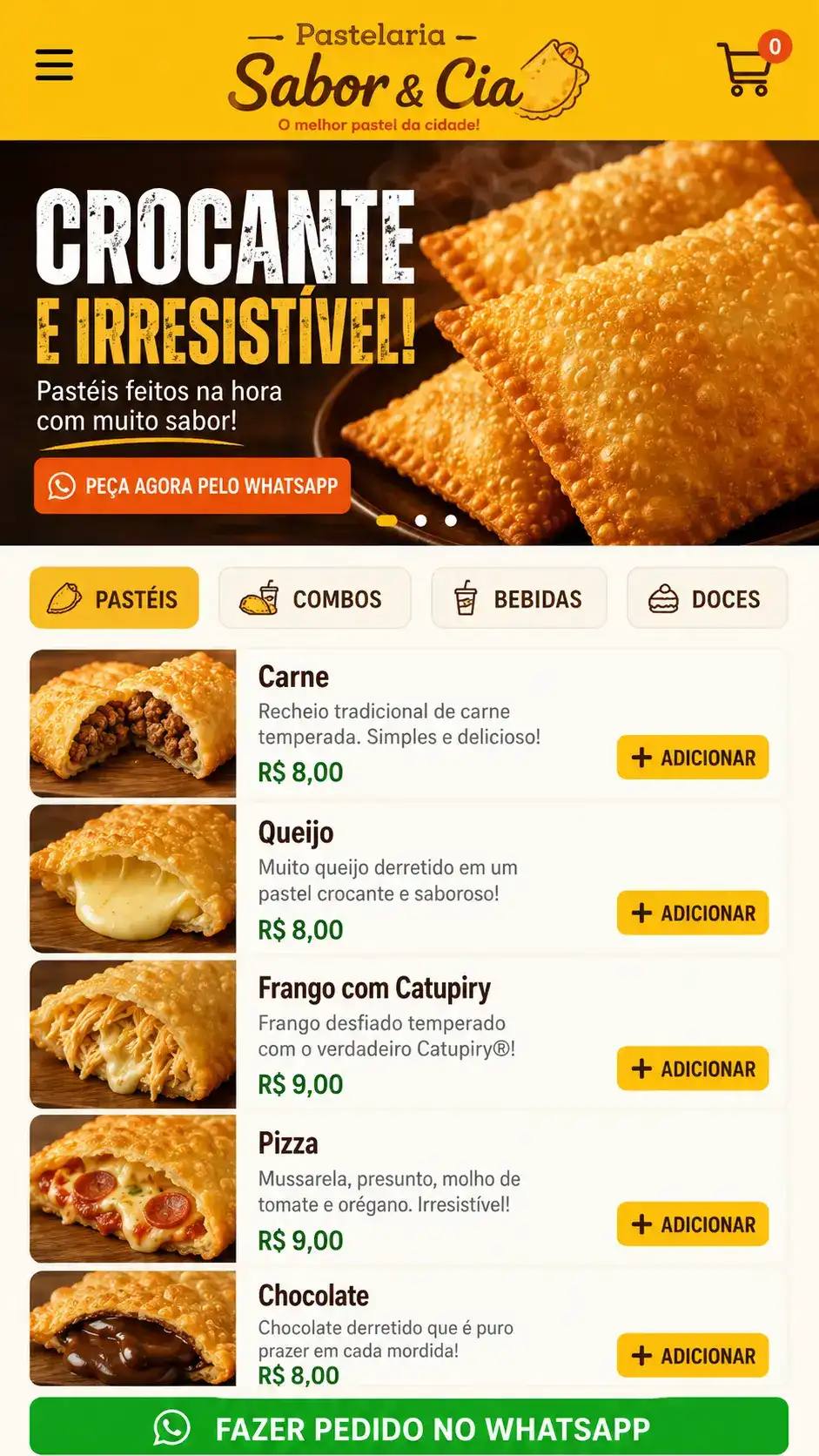 Criação de site para Pastelaria com Cardápio Online