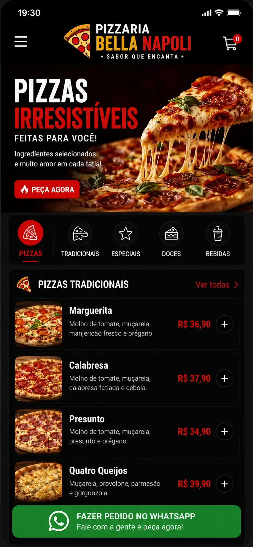 Criação de site para Pizzaria Gourmet