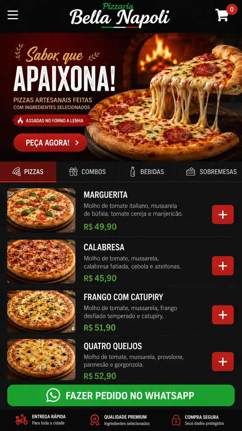 Criação de site para Pizzaria Delivery com Cardápio Online