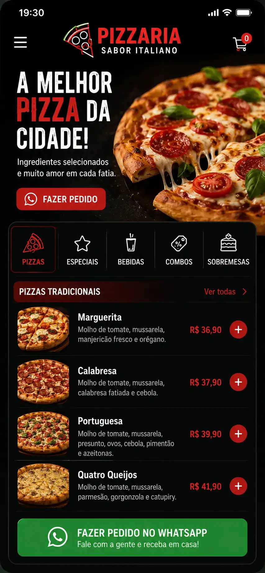 Criação de site para Pizzaria Delivery