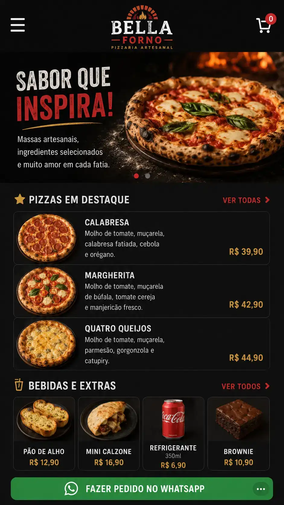 Criação de site para Pizzaria Delivery Gourmet