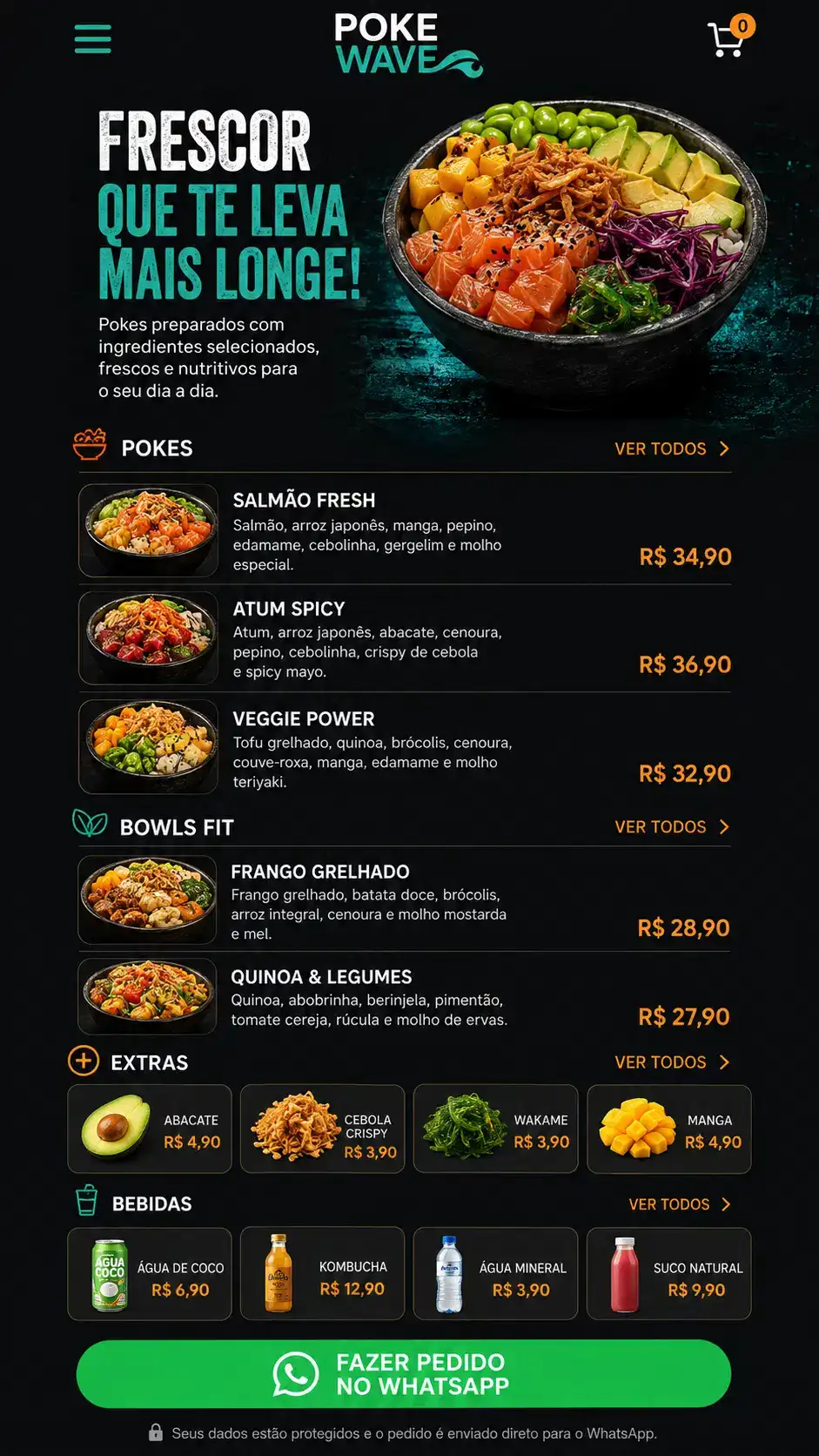 Criação de site para Poké Delivery com Cardápio Online