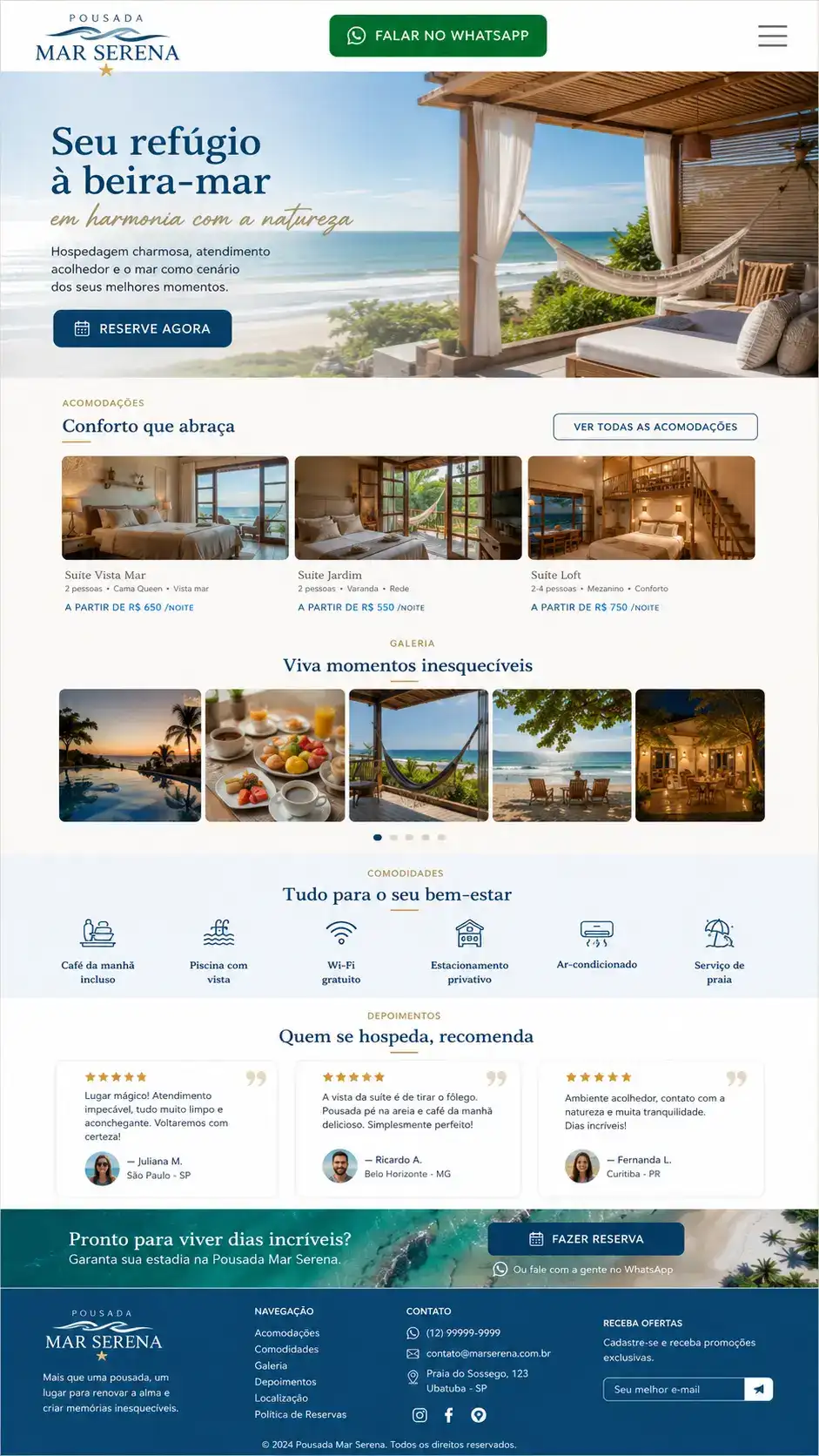 Criação de site para Hospedagem em Pousada