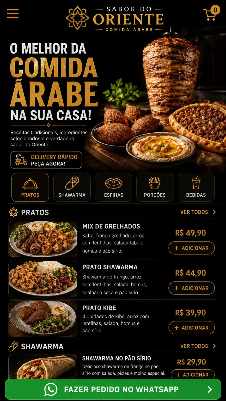 Criação de site para Restaurante Árabe com Cardápio Digital