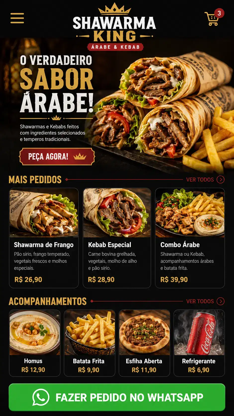 Criação de site para Restaurante Árabe com Cardápio Online