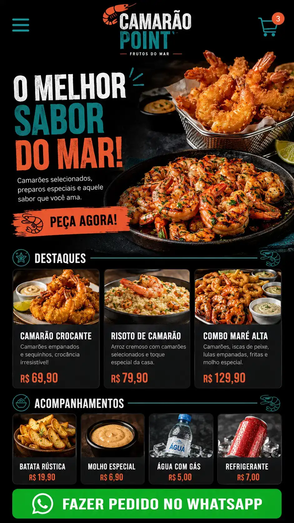 Restaurante de Frutos do Mar Criação de Site e Desenvolvimento de Site
