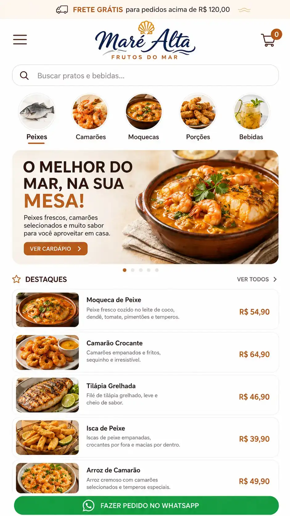 Criação de site para Restaurante de Frutos do Mar Mobile