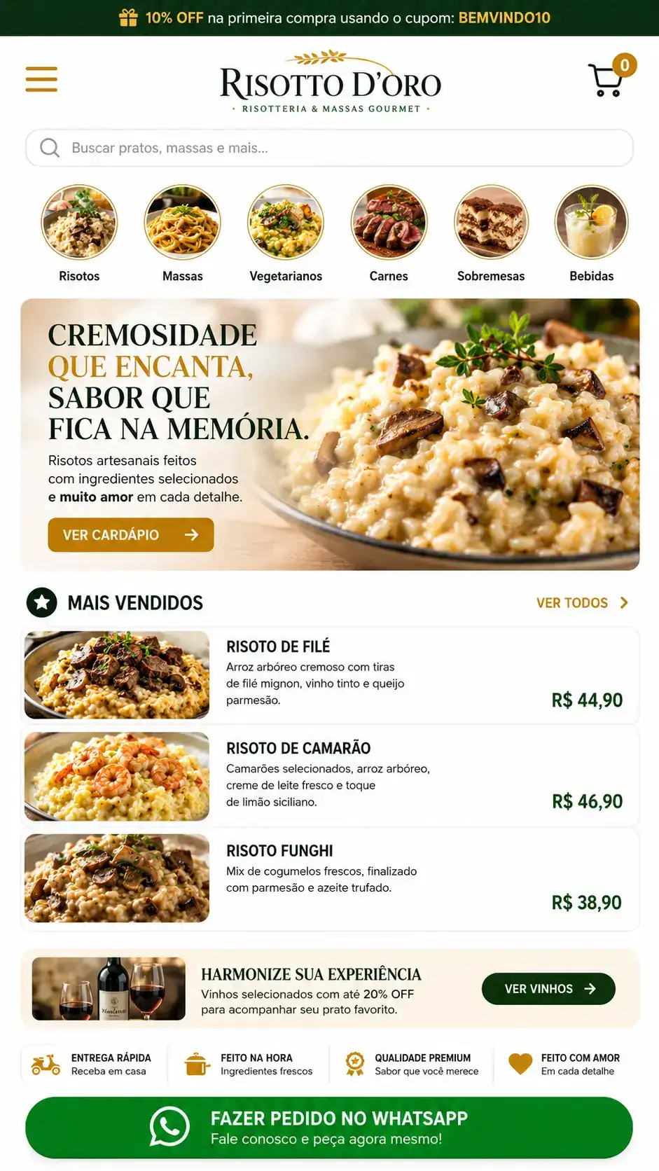 Criação de site para Restaurante Italiano Gourmet