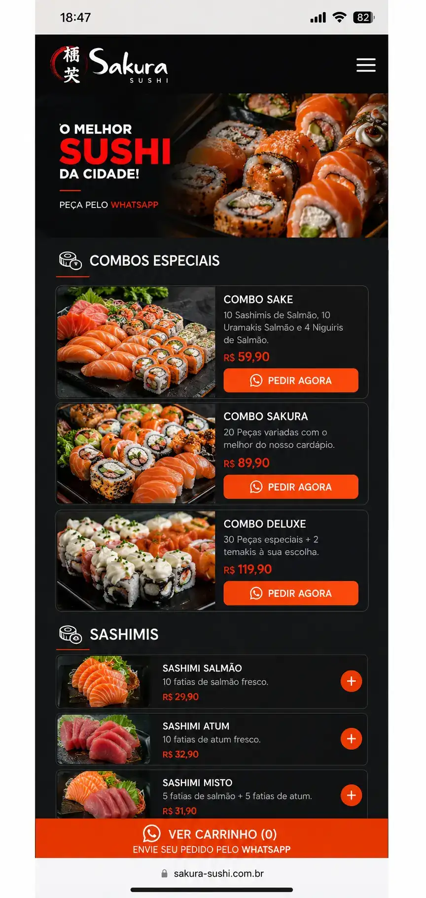 Criação de site para Temakeria e Sushi