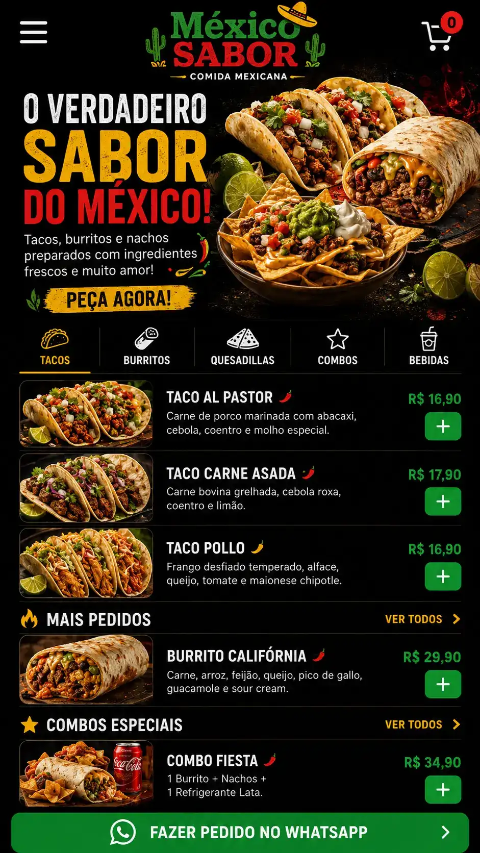 Criação de site para Restaurante Mexicano com Cardápio Digital