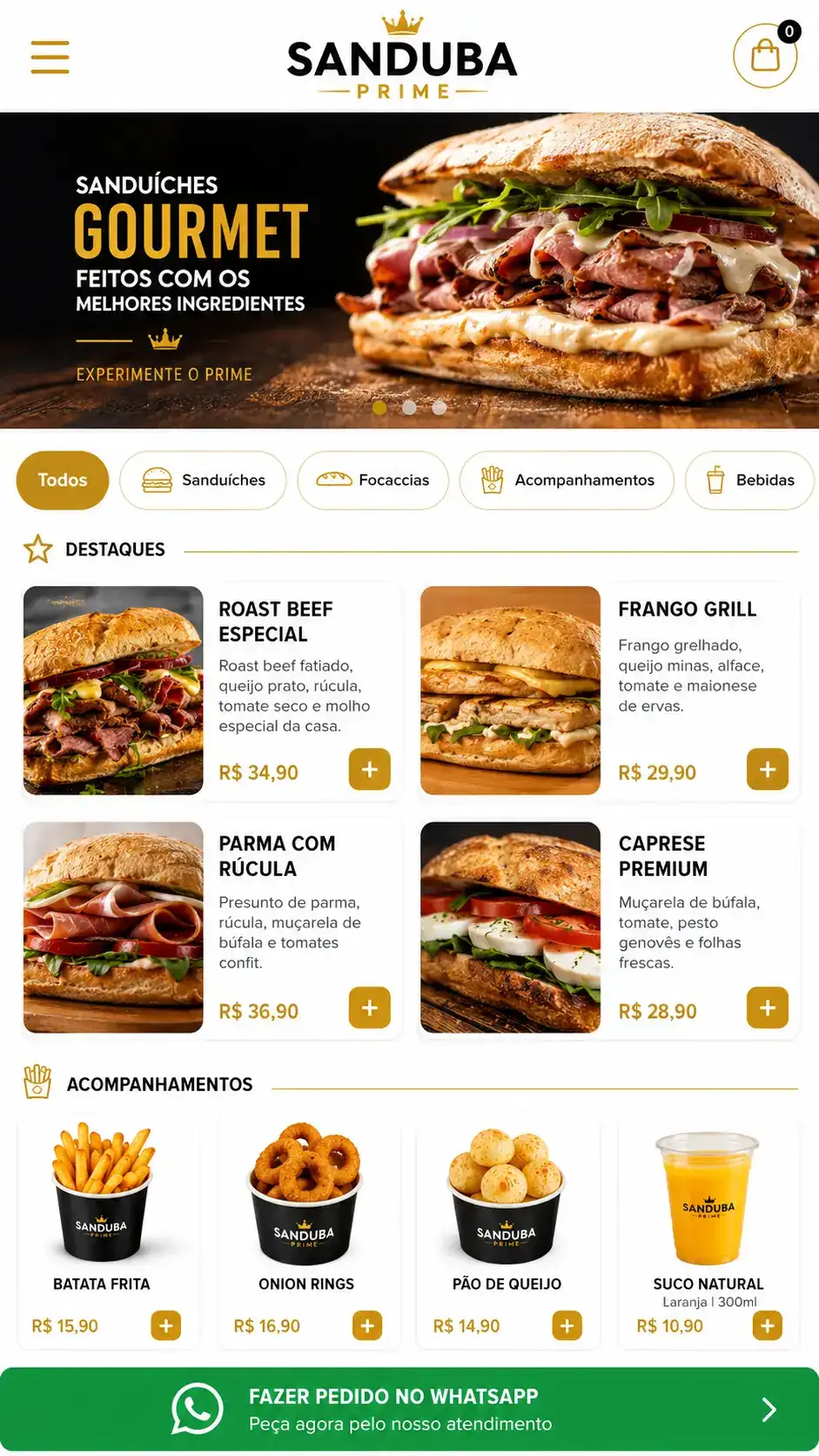 Criação de site para Sanduicheria com Cardápio Online