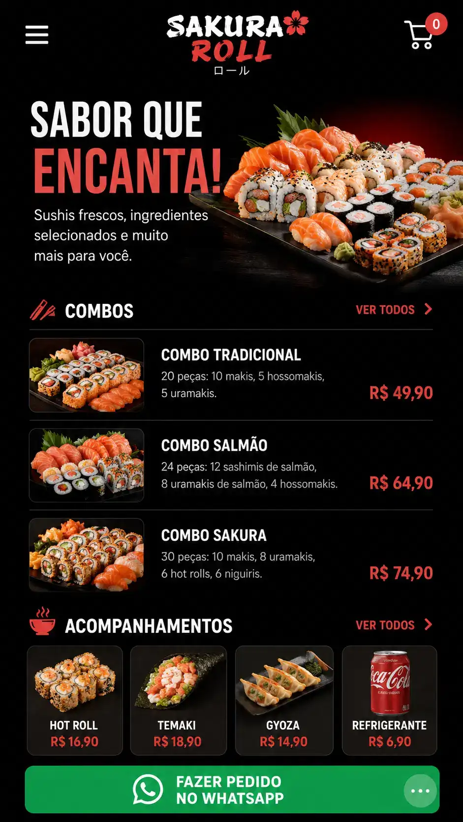Criação de site para Sushi Delivery com Pedidos no WhatsApp