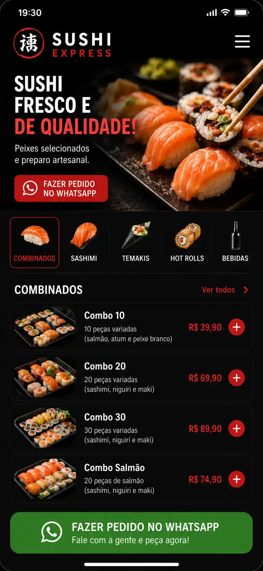 Criação de site para Delivery de Sushi