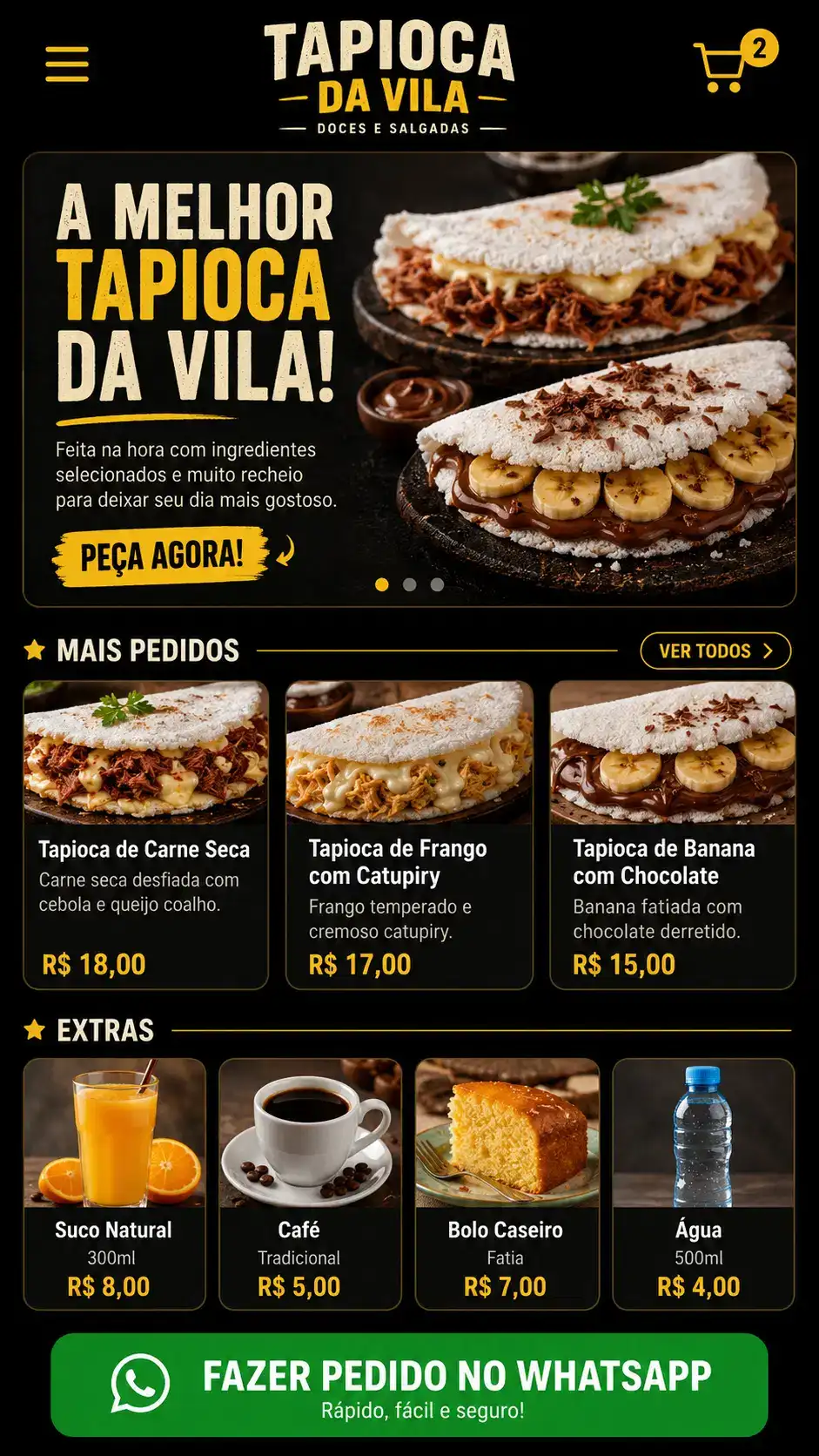 Criação de site para Tapiocaria com Cardápio Digital