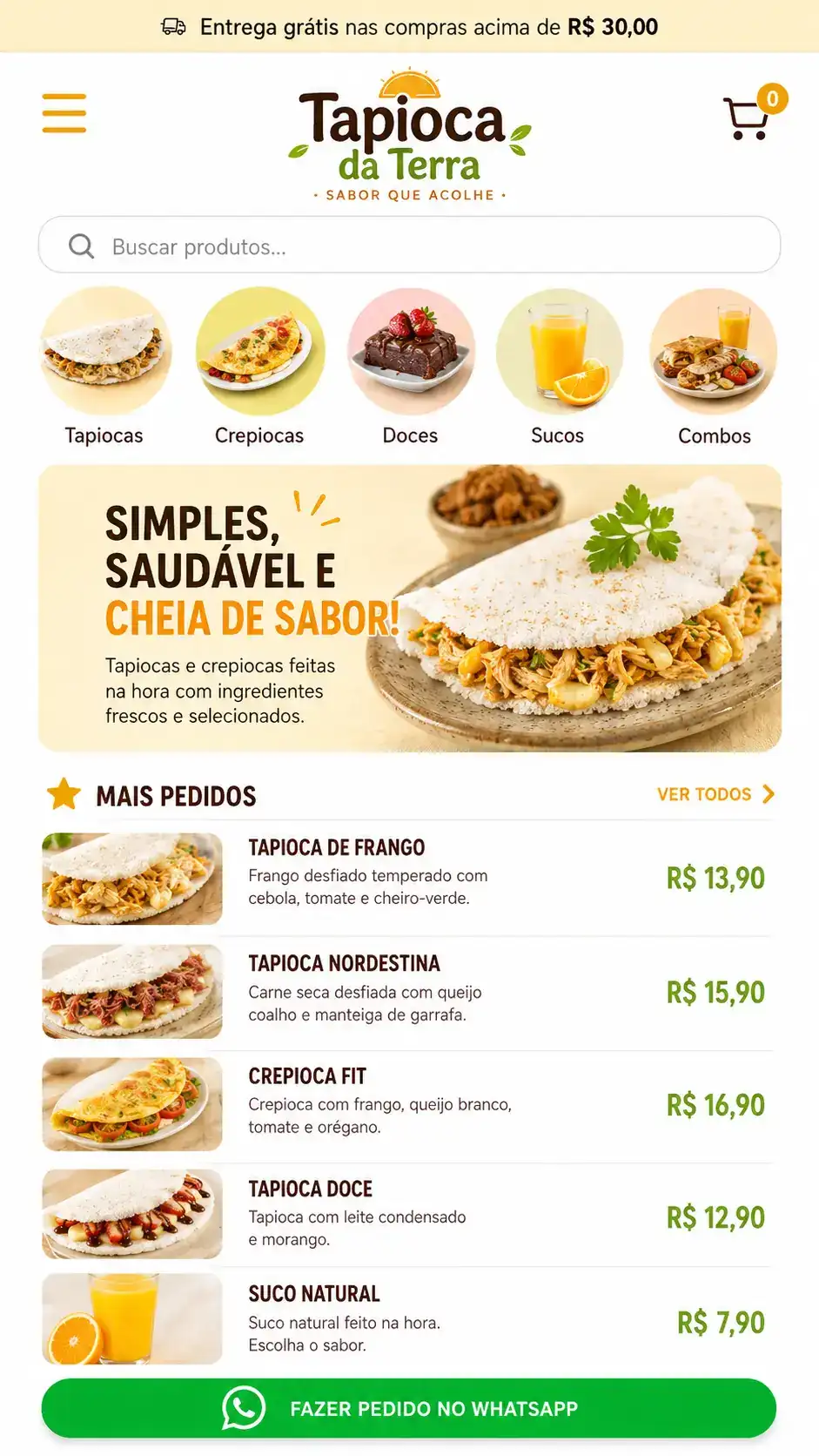 Criação de site para Tapiocaria Delivery