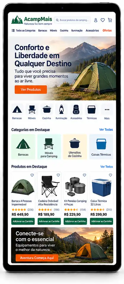 Atualização de site para loja online de camping e trilhas