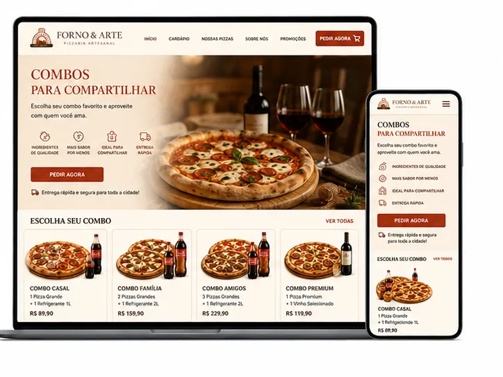 Criação de site para Pizzaria com Combos para Compartilhar