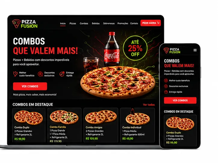 Criação de site para Pizzaria Combos com Desconto