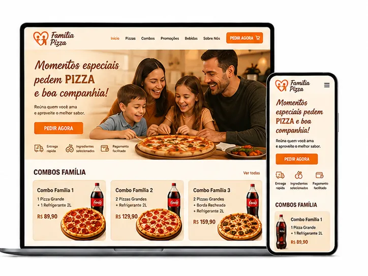 Criação de site para Pizzaria Família e Combos