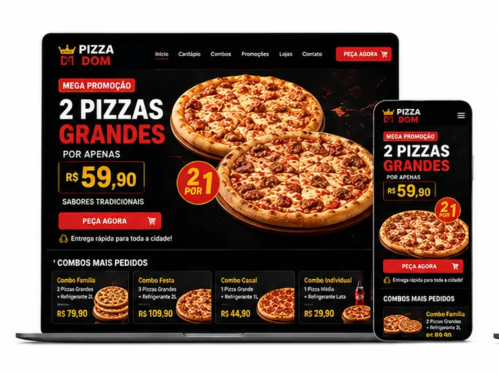 Criação de site para Pizzaria Promoção Duas Pizzas